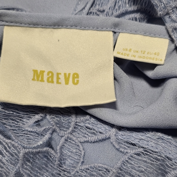 Maeve Blouse Womens 8 Blue Sheer Lace Yoke Short Sleeve Tunic Top Anthropologie - Picture 8 of 11